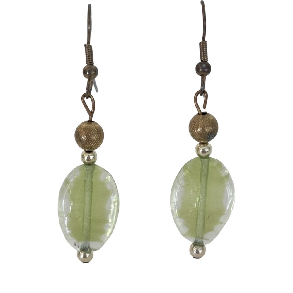 Vintage Smokey Gray and Green Crystal Bead Dangle Earrings